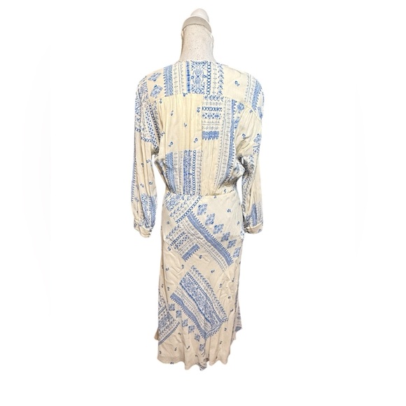 Ba&Sh Ines Printed Midi Dress in Cream and Blue Viscose - Picture 4 of 7